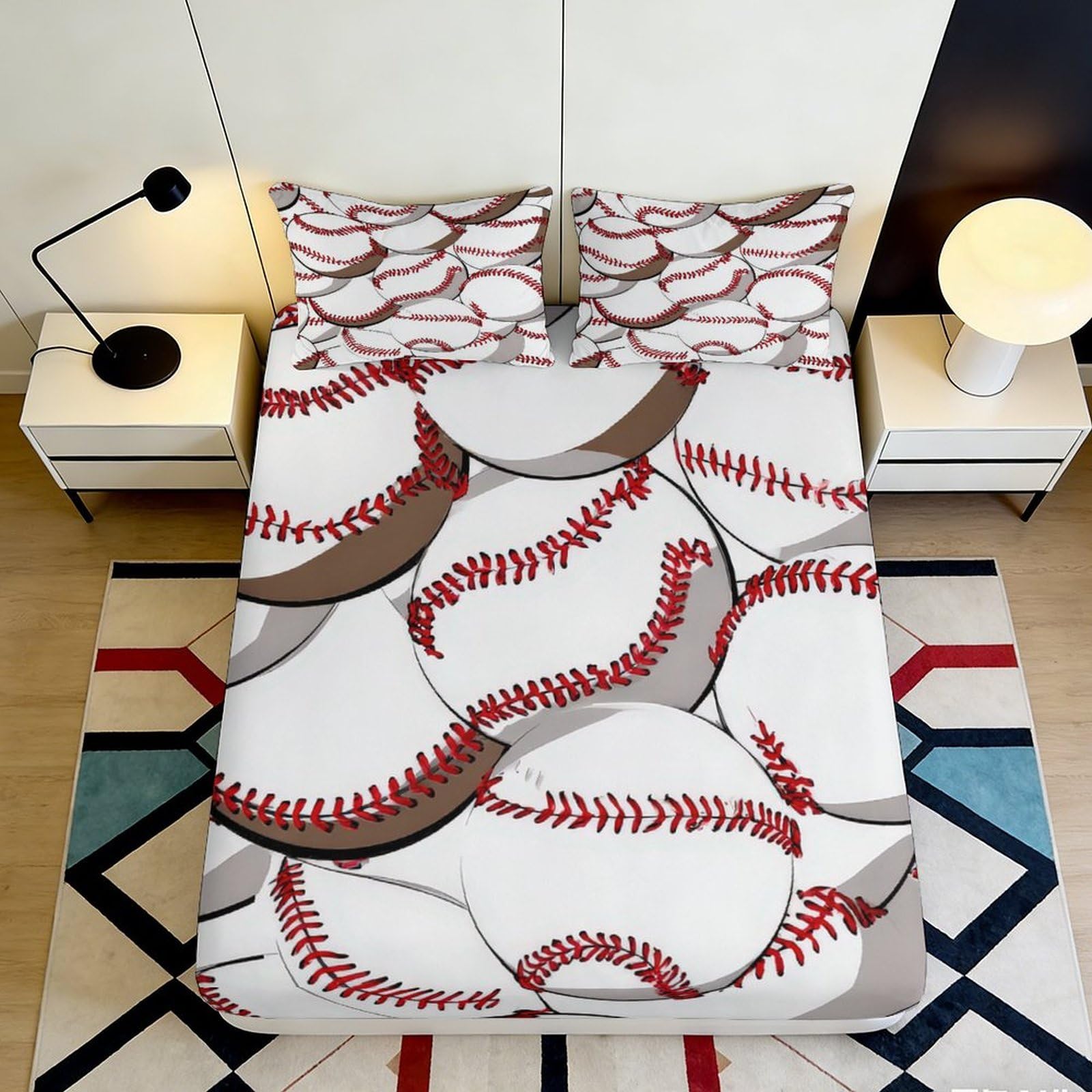 3D Printed Baseball Fitted Sheet Microfiber Deep Pocket Non-Slip Baseball Mattress Fitted Cover for Bedroom Adults Teens 200x200x25cm 90x200x25cm