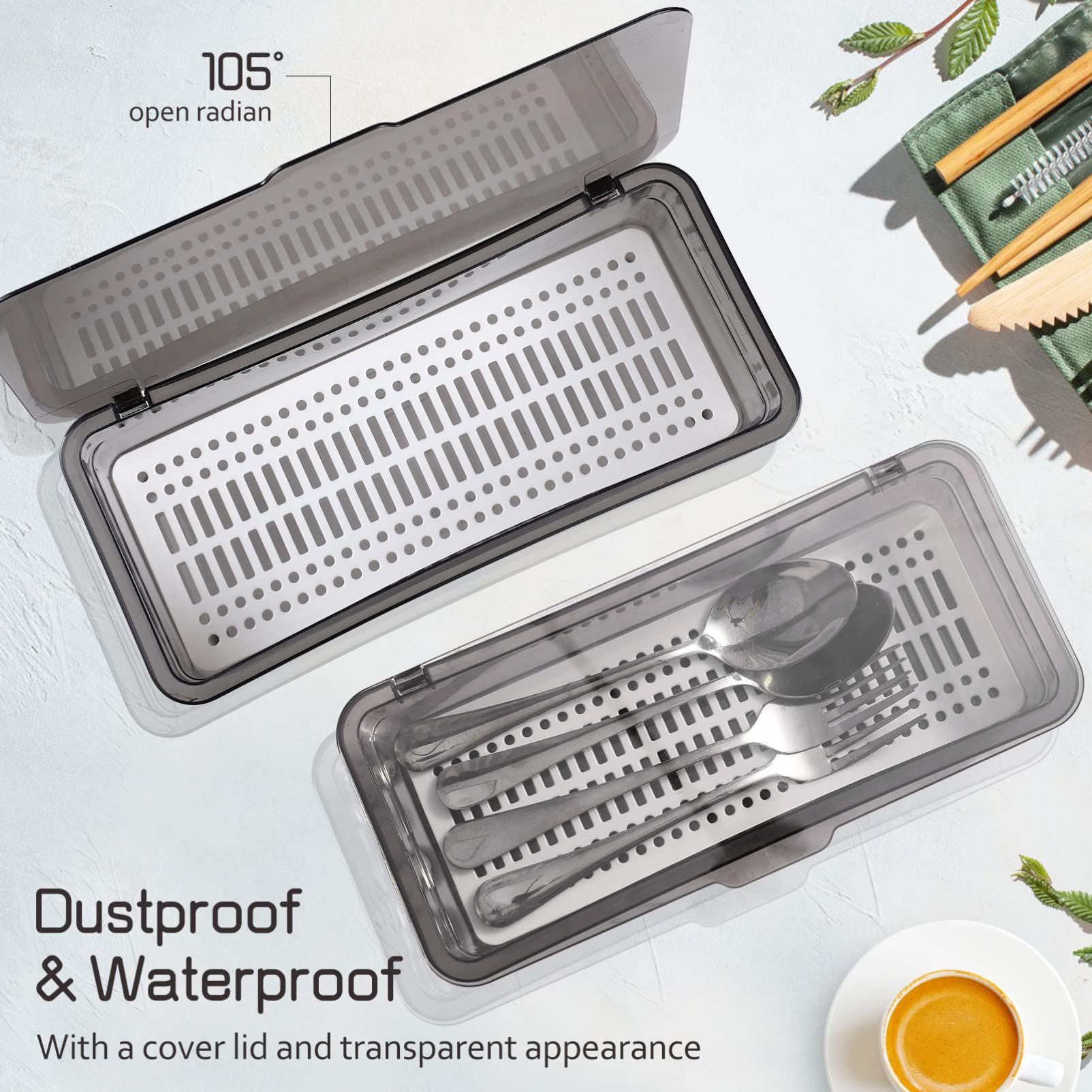 DOITOOL Lot de 3 plateaux à couverts avec couvercle pour couverts de cuisine et tiroir à ustensiles (noir)