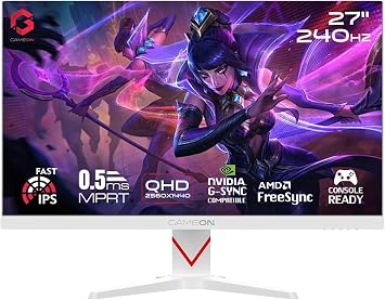 شاشة ألعاب GAMEON Dominator Series 27 Fast IPS QHD 2560x1440، رفع تردد التشغيل 240 هرتز، 0.5 مللي ثانية MPRT، HDR400، متوافقة مع FreeSync وG-Sync، HDMI 2.1 وDP 1.4، متوافقة مع وحدة التحكم، GOAD27QHD240IPS - أبيض