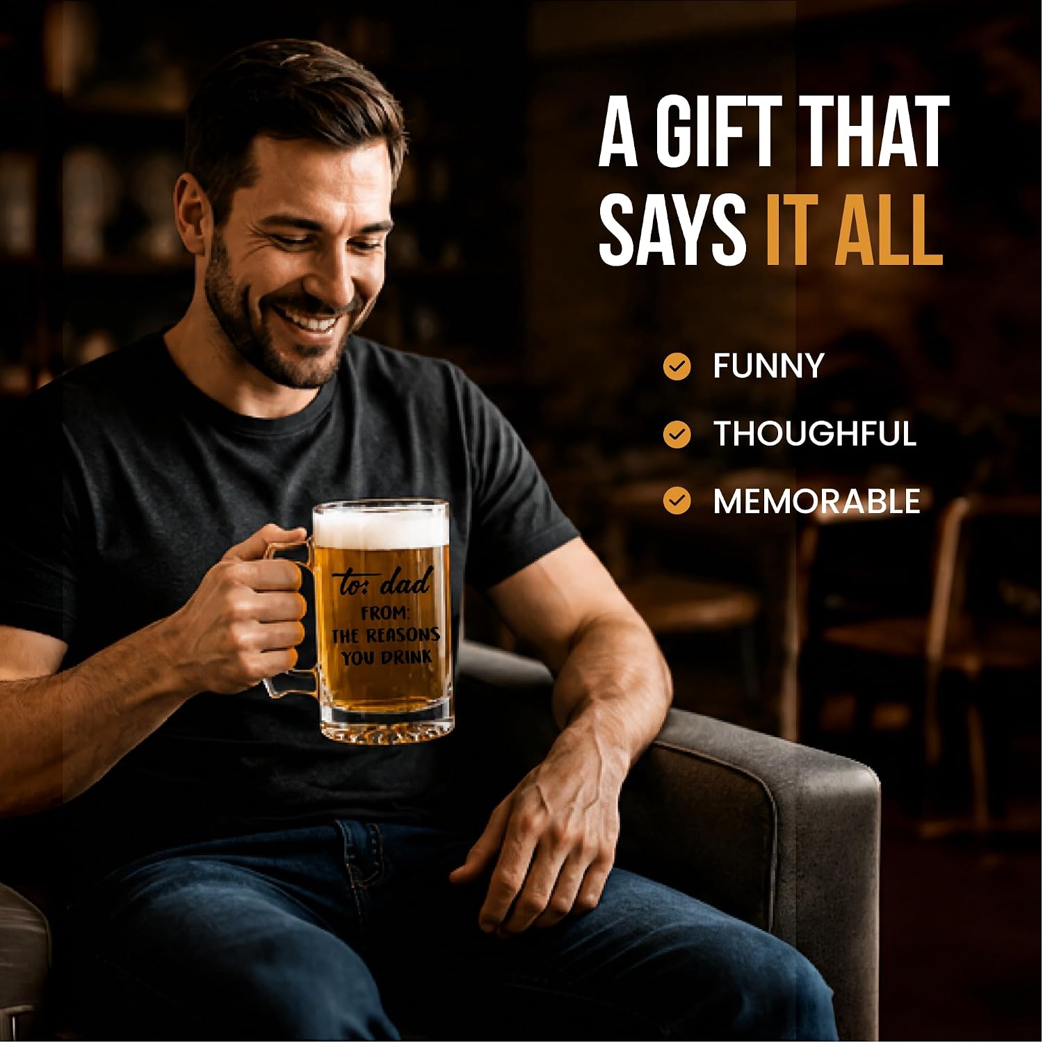 Your Dream Party Shop To Dad From the Reasons You Drink Beer Glass Mug 16 Oz - Funny Dad Gifts, Birthday Gift for Dads, Novelty Drinkware for Papa, Humorous Glass for Fathers Day