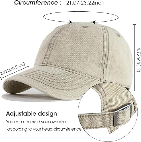Miniatura 3 de HH HOFNEN Gorra de béisbol de algodón lavado para hombre y mujer, estilo clásico, ajustable, de perfil bajo, sombrero para papá