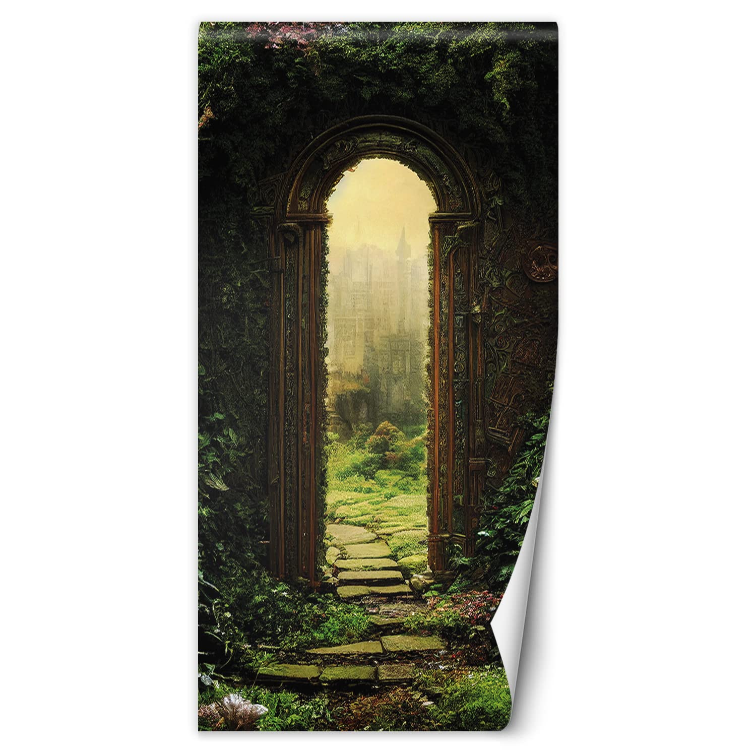Feeby Türtapete selbstklebend Tor Tür 88x200 cm Türposter Türsticker Fototapete Wohnzimmer Schlafzimmer Kinderzimmer Büro Fantasie Schloss Grün