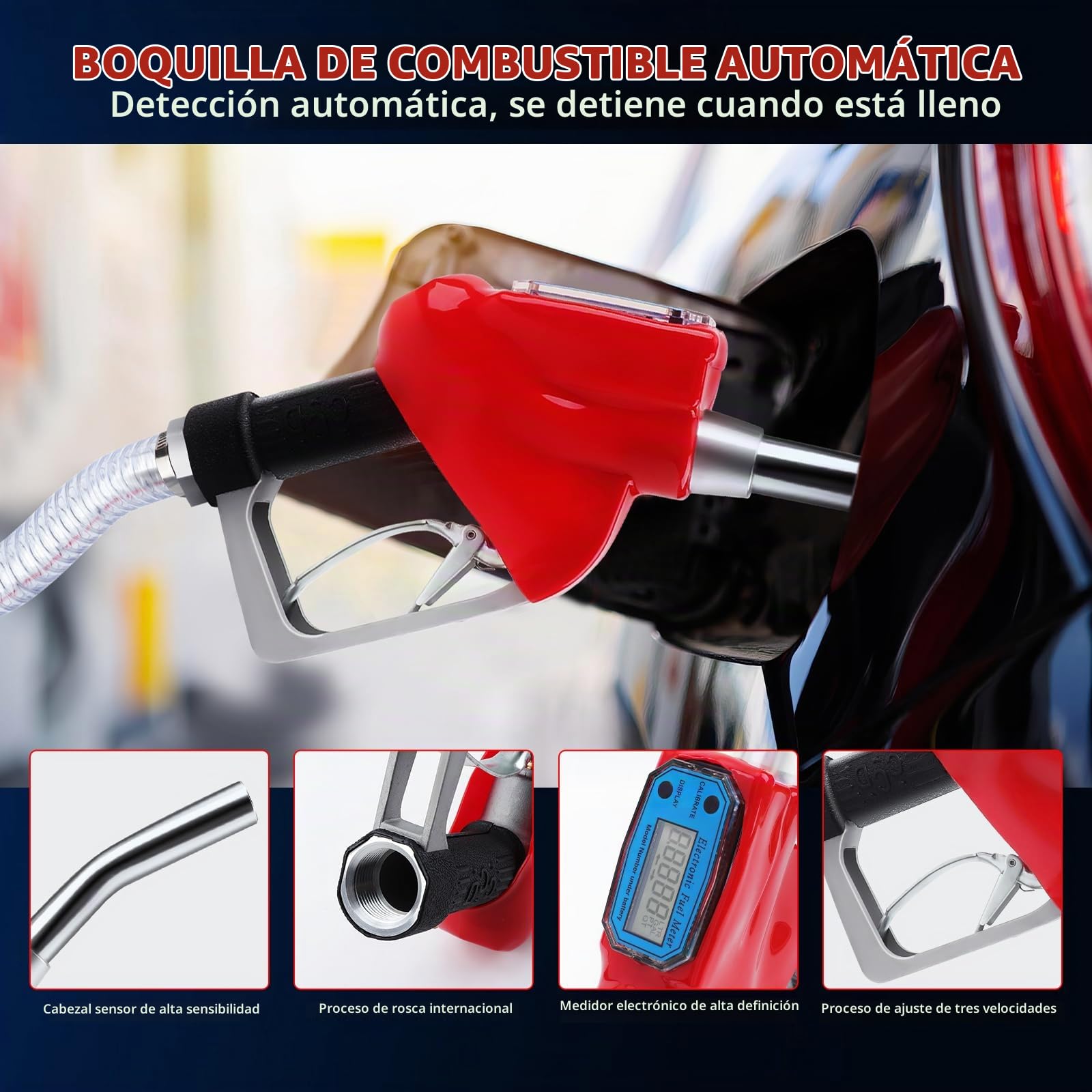KAOLALI Bomba de Transferencia de Diesel 12V 990W, Bomba de Transferencia de Combustible con Boquilla de Auto Apagado y Mangueras, Kit de Bomba Extractora Eléctrica de Transferencia de Autocebante