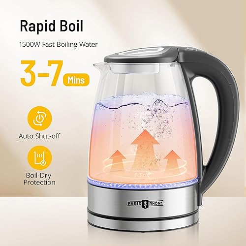 Miniatura 3 de PARIS RHÔNE Hervidor eléctrico con control de temperatura con 6 presets de 1.7 L, caldera de agua eléctrica de 30 minutos para mantener el calor,