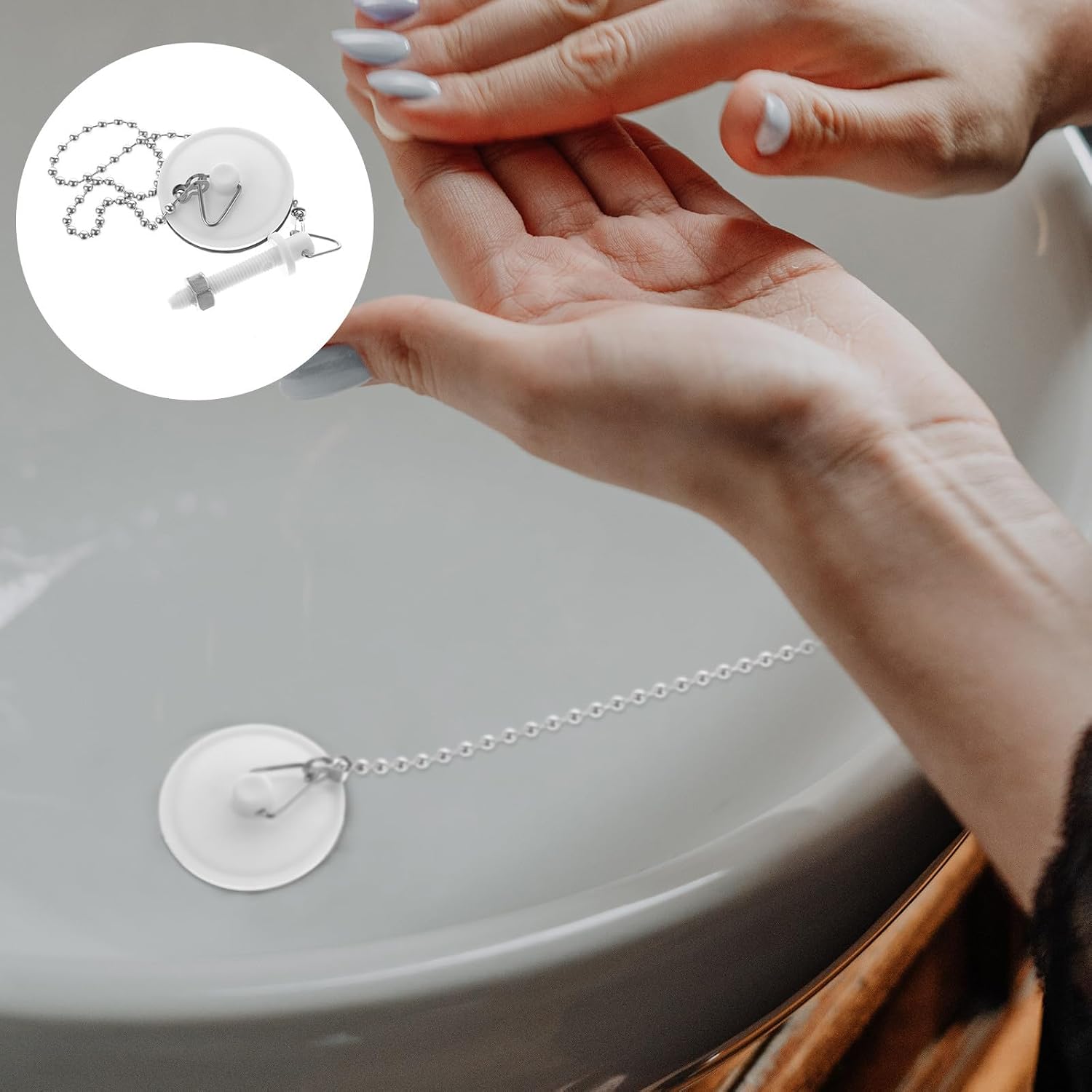 Bathtub Drain Stopper with Plug Chain, Rubber Tub Plug with Handle Ring, Leak-Resistant Sink Stopper for Bathroom and Kitchen Drain, Universal Fit