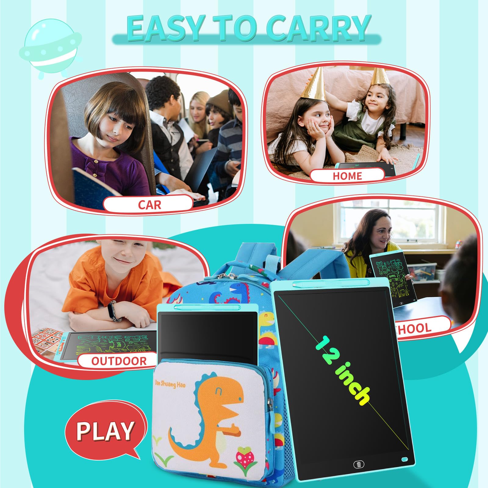 Genialba 12 Inch LCD Colorful Writing Drawing Board Portable Erasable Drawing Board Kids Gift Graphic Board for Kids Games 2 3 4 5 6 7 Years Girls (Blue) — Amazon image 4