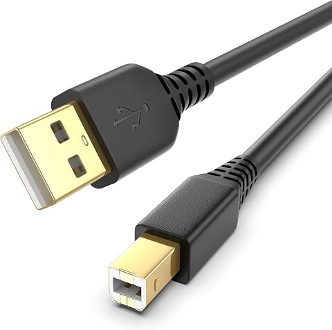 USB A auf USB Typ B Drucker Kabel 2 Meter, Vergoldet USB2.0 Druckerkabel 2m, 1-Pack Midi Keyboard Kabel USBA to B Printer Cable für iPhone 15 16 17 Macbook Dell HP Scanner Drucker, Midi Keyboard