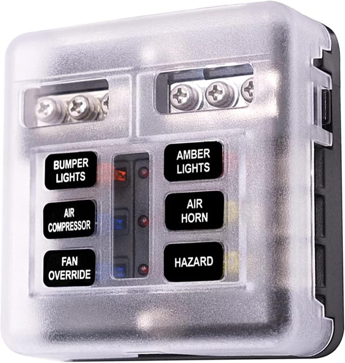 6 Way Blade Fuse Box & Bus Bar Car Kit with Cover Marine FuseBox Holder 12V/24V for Auto Car Boat Marine Trike