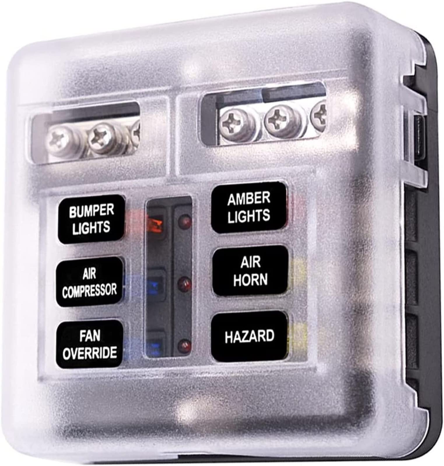 Scatola dei fusibili a lama a 6 vie e kit for auto con barra di distribuzione con supporto Marine FuseBox 12V / 24V for Auto Car Boat Marine Trike