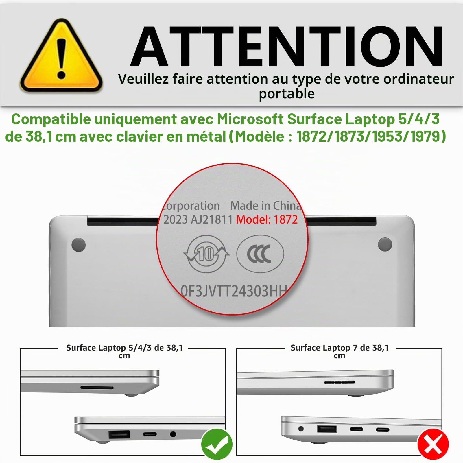 FINTIE Coque Compatible avec 15 Pouces Microsoft Surface Laptop 5/4/3 avec Clavier en Métal (Modèle: 1872/1873/1953/1979), Coque Rigide et Fine Étui Léger, Transparent Cristallin