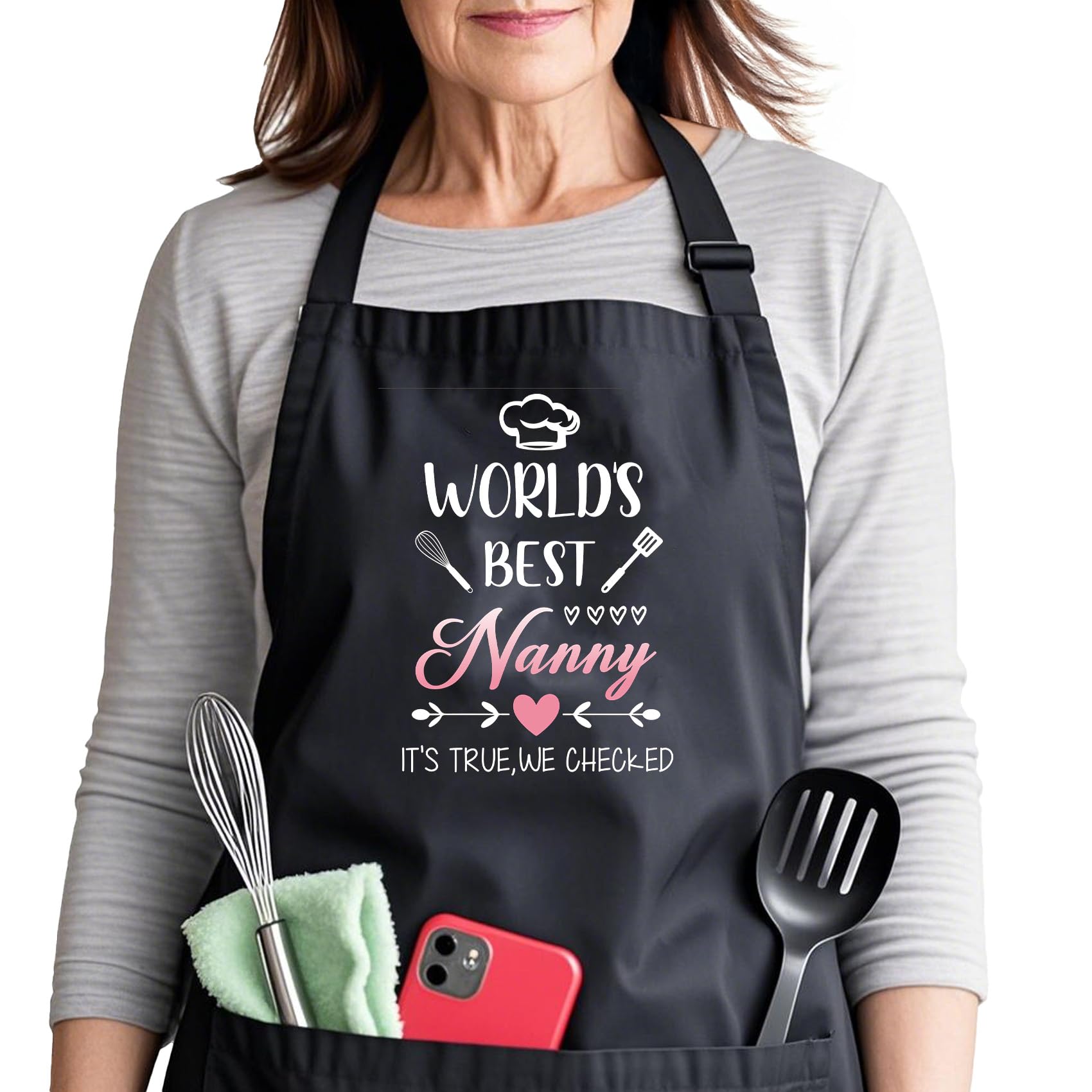 Crahalen Nanny Gifts,Nan Gifts,Nanny Birthday Gift,Nan and Grandad Gift,Christmas Grandparents Presents,Best Grandma Presents,Personalised Funny Aprons for Grandma,Black Pinny Apron with Pockets