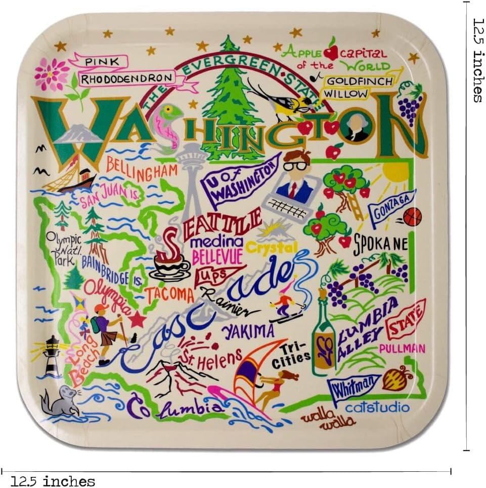 Catstudio Serving Tray, Washington Birchwood Serving Tray, Decorative Trays for Ottoman, 12.5" by 12.5" Dishwasher Safe for Washington Lovers