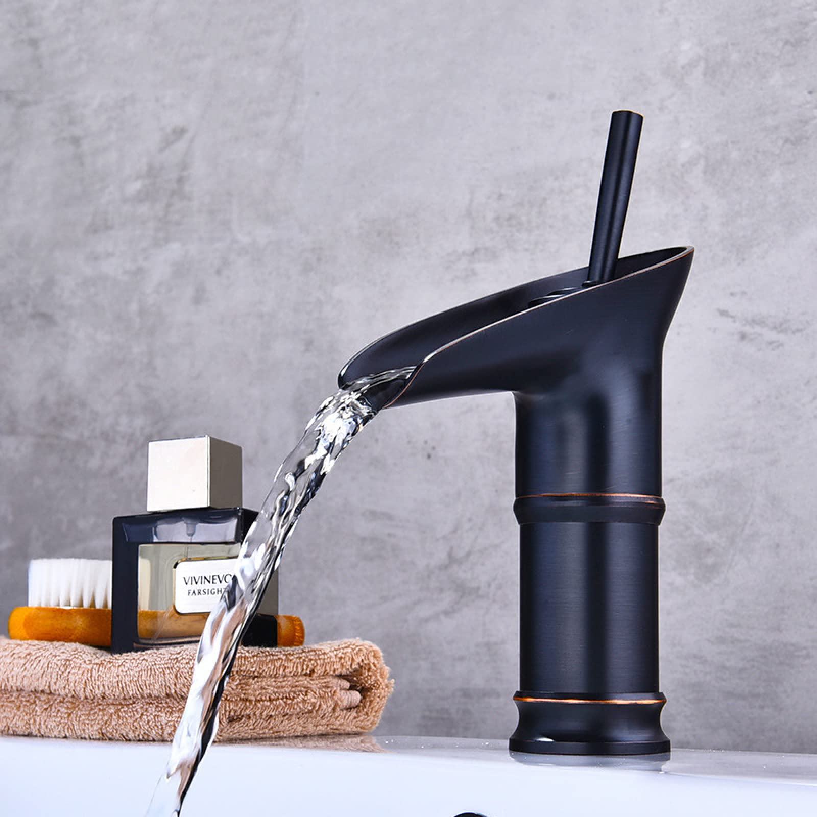 Robinet de salle de bain monotrou à poignée unique en laiton massif noir finition luxe