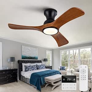 36 Inch Flush Mount Ceiling Fan with Solid Wood Blades