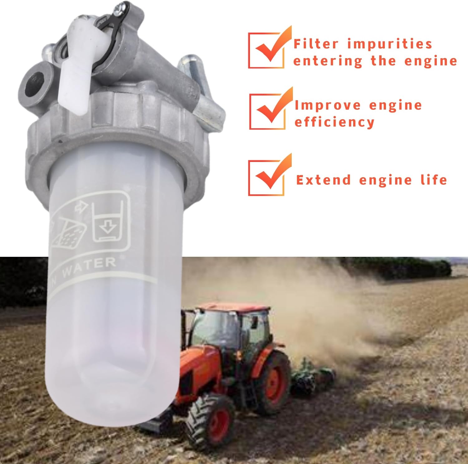 1G410-43350 16541-43350 Fuel Water Separator Filter Cup Assy Compatible with Kubota MX4800 MX5200 M5700 MX5800 M6800 M8200 M8540 M9000 M9540 M95 M96S M100 M105 M108 M110