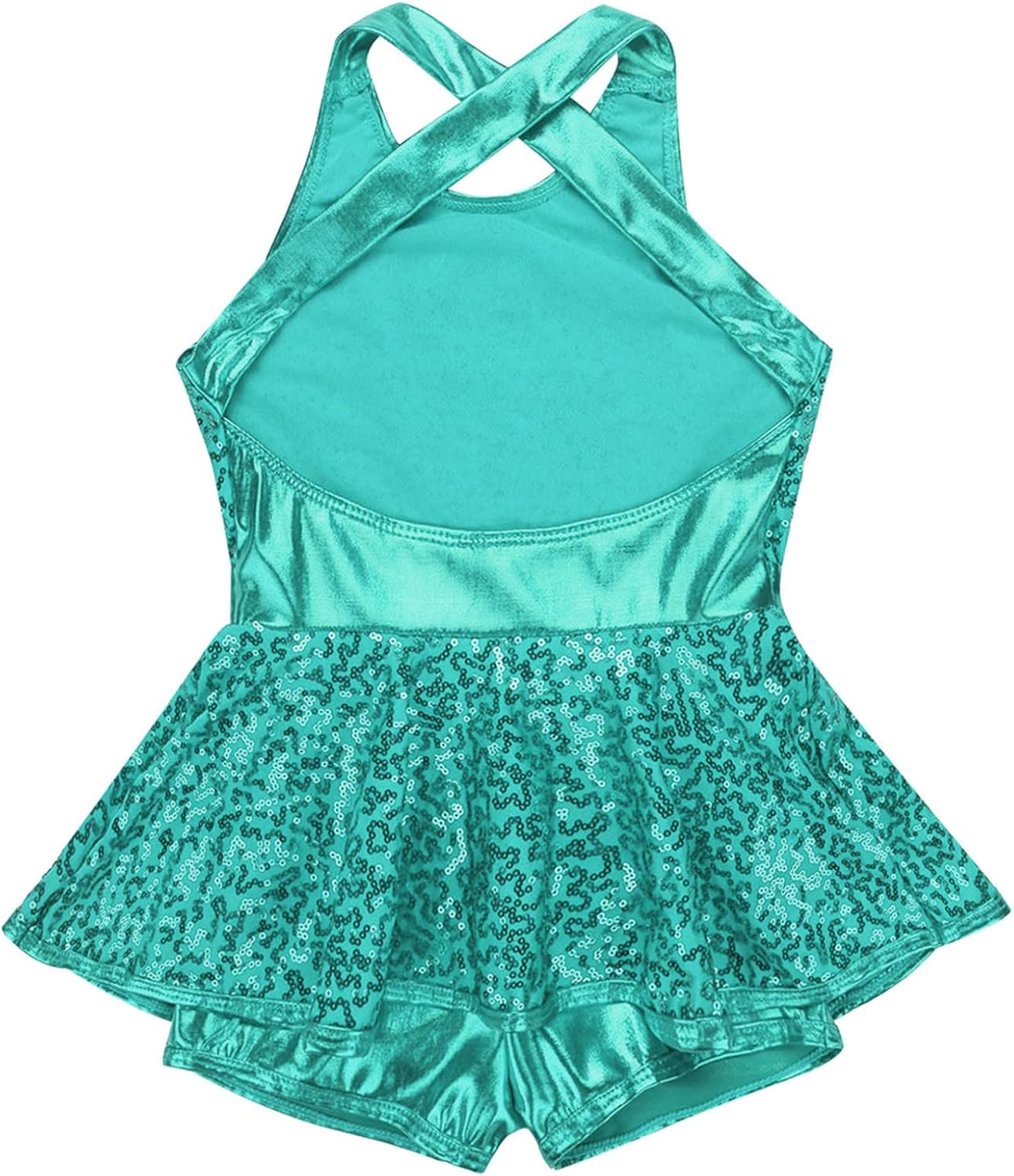 JEATHA Kids Girls Shiny Sequins Cutout X-Back Bowknot Ballet Jazz Latin Dress Gymnastic Costume Leotard Dancewear