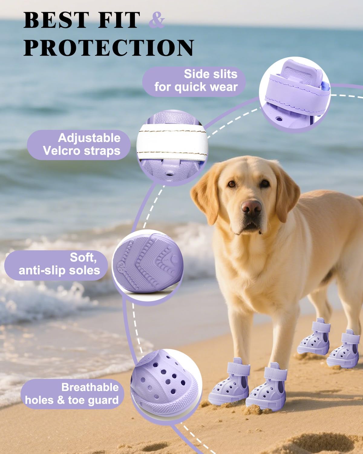 Dog Boots for Hot Pavement & Snow, Waterproof Non-Slip Dog Shoes with Reflective Straps, Adjustable Pet Booties for Small to Large Dogs, Outdoor Paw Protection, 4Pcs image 2