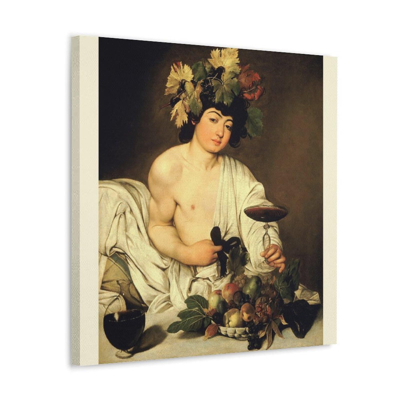 Wurbu Frame-Style Caravaggio Painter Works《Bacchus》Posters Canvas Wall Art Picture Prints Hanging Photo Gift Idea Decor Homes Artworks 12X12inch(30X30cm)