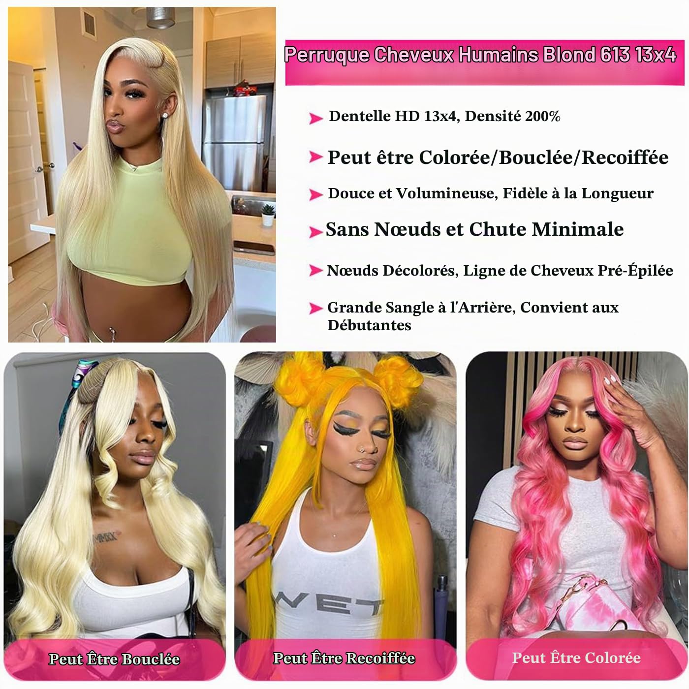 Perruque Femme Naturelle Blonde Wig 613 Wig Human Hair Straight 14 Pouces