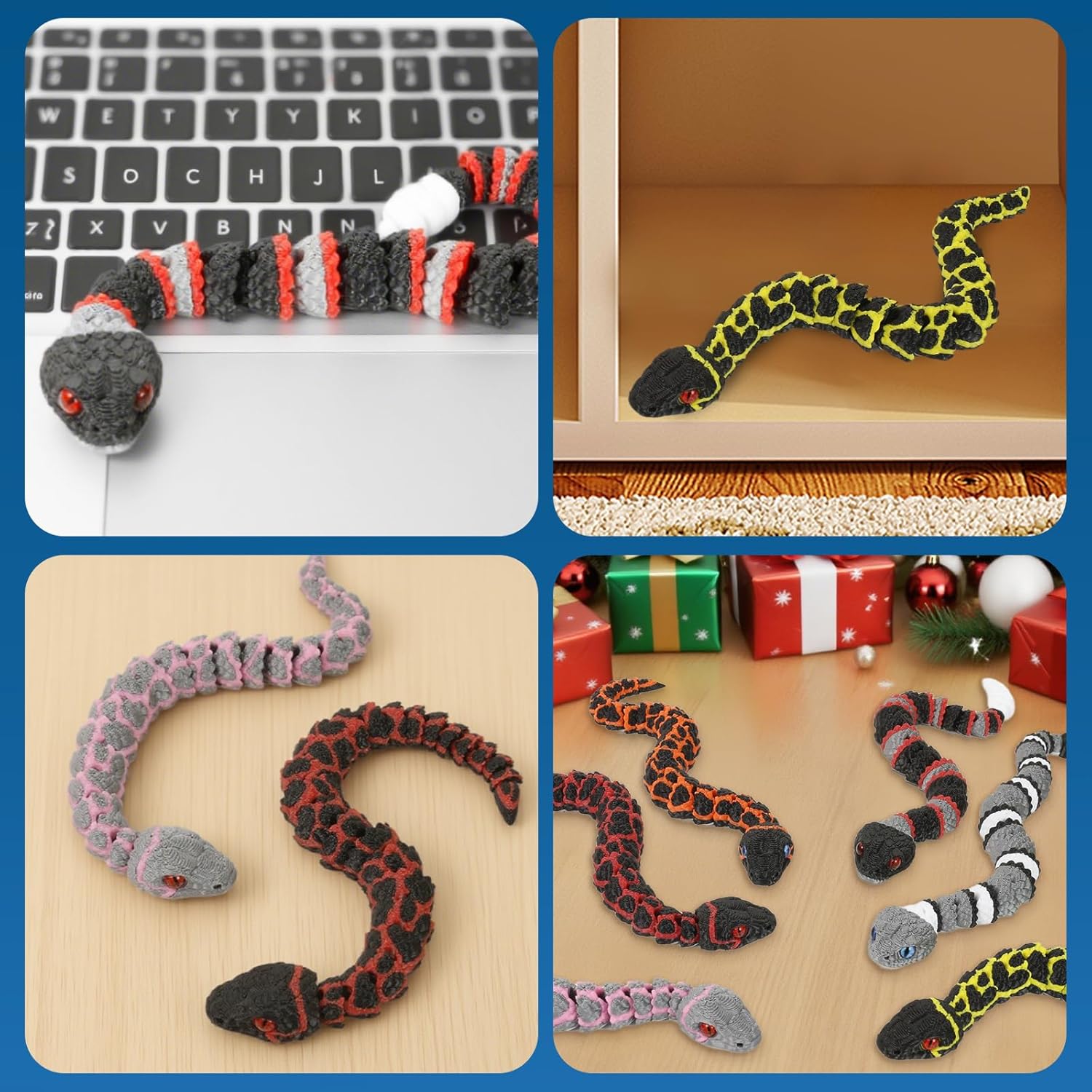 41.7in Giant 3D Printed Snake Realistic Large Toy Snake Figurine, Flexible Snake Model with Noctilucent Movable Teeth for 3D Printed Animals Collectors, Stress Relief Fidget Toy (Mixed Color D)