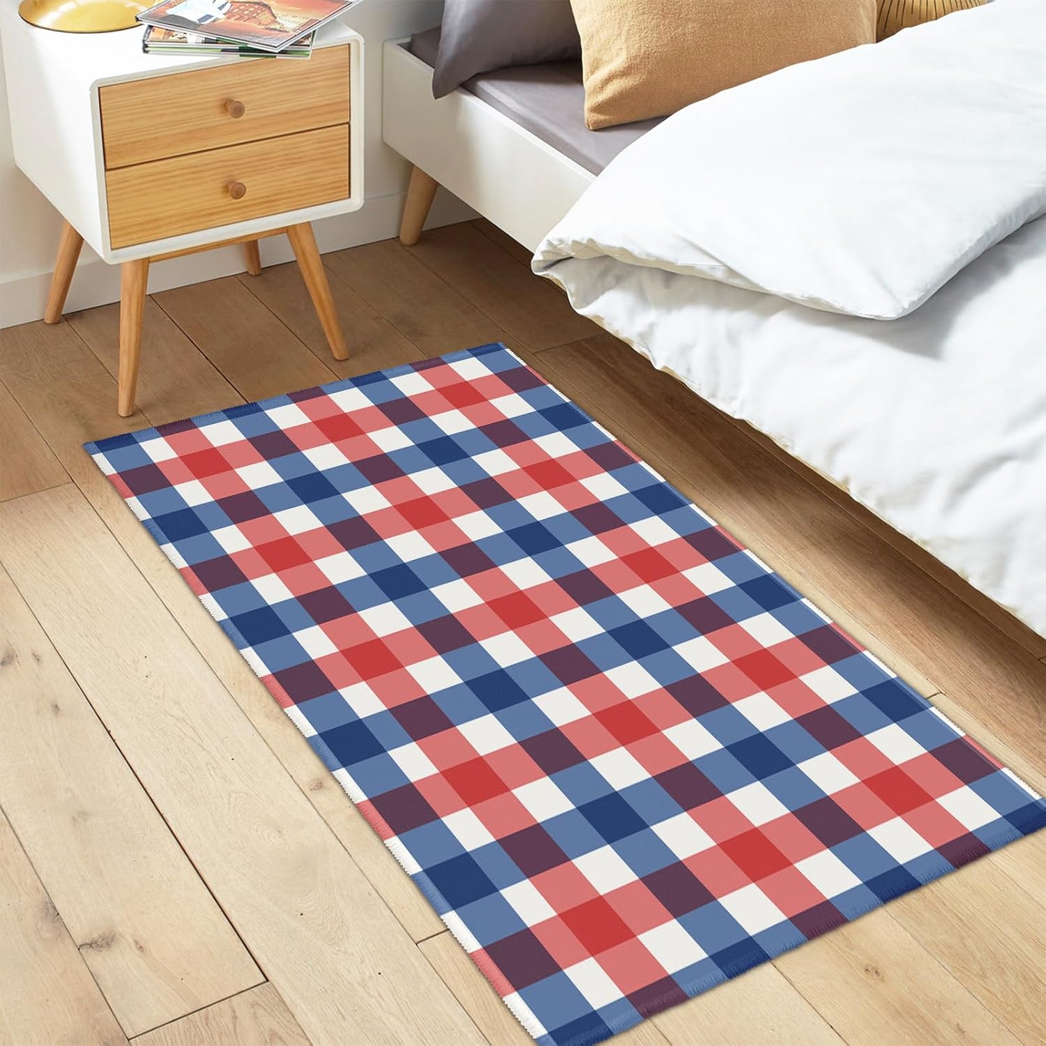 4th of July Buffalo Plaid Area Rug 2x3 Patriotic Small Entryway Rugs Blue Red White Check Non-Slip Indoor Outdoor Front Door Mat Independence Memorial Day Welcome Mat Washable Carpet