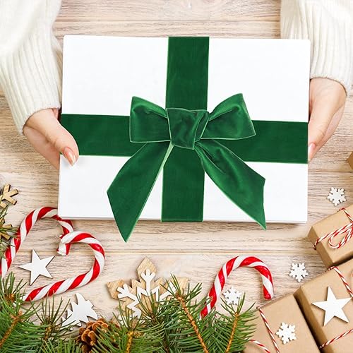 Miniatura 4 de Luxiv - Cinta de terciopelo verde navideño de 10 yardas de ancho, cinta de una sola cara de 2 pulgadas para envolver decoración de cinta de