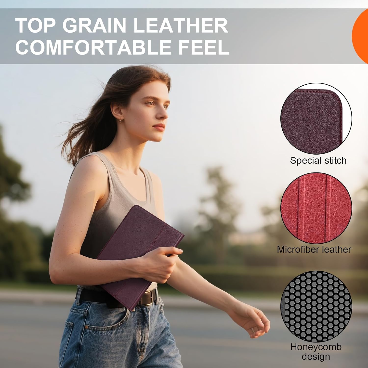Genuine Leather Case for iPad mini 7 (A17 Pro)/ mini 6th Gen (2024/2021) with Pencil Holder,Protective Shockproof Smart Cover Adjustable Stand - Auto Wake/Sleep Multiple View Angles,Wine Red