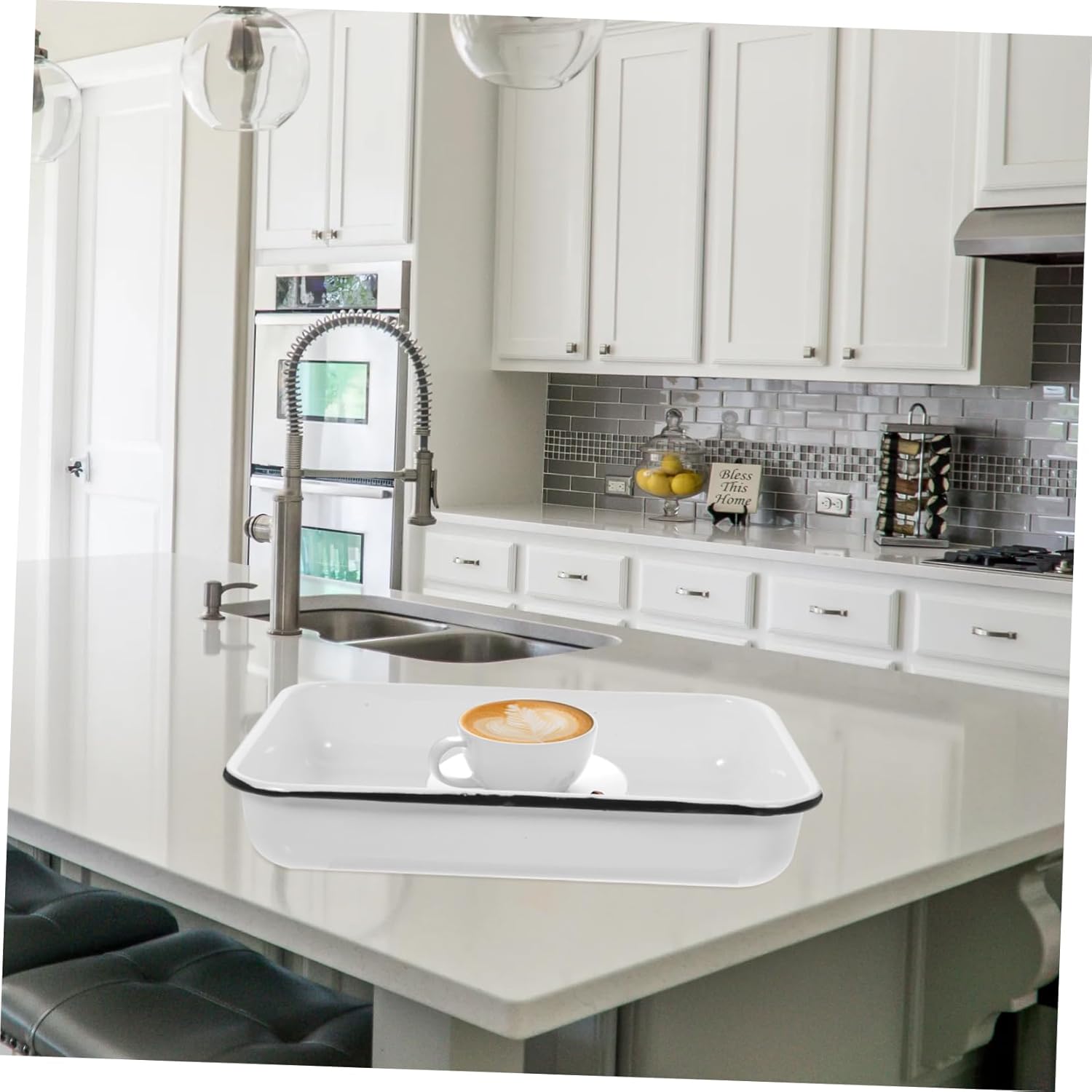 Cabilock 1pc Multifunctional Enamel Baking Tray - Non-stick Storage Pan for Pancakes Fruits and Breads and Easy to Clean Kitchen Essential