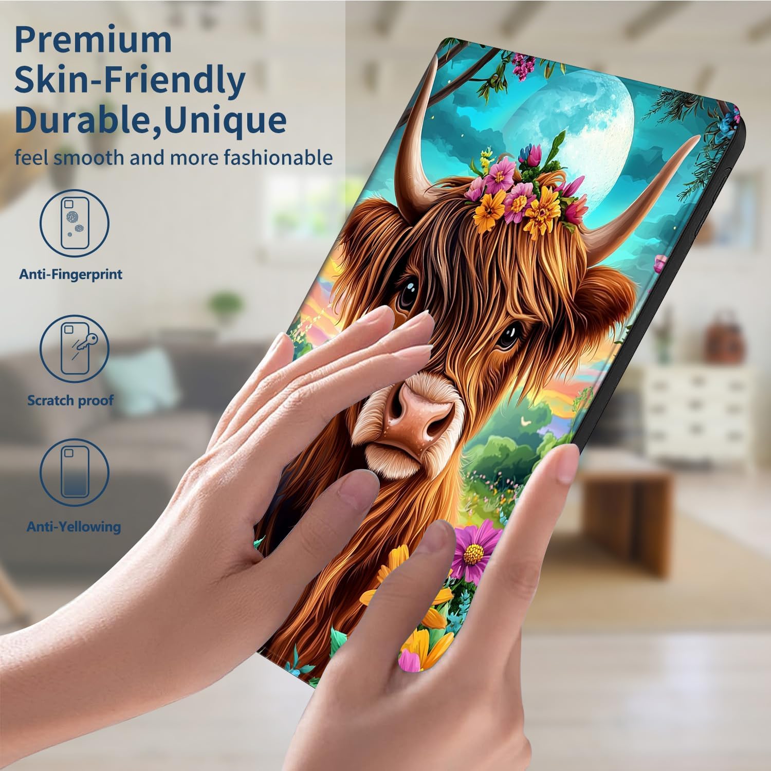 for iPad 10th Generation Case 10.9 Inch 2022 Slim PU Leather Stand Protective Case with Cute Highland Cow Design Multiple Viewing Angles Smart Shell Cover Auto Wake/Sleep for iPad 10th Gen 2022