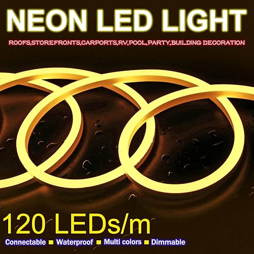 C D H Tira de luces LED de neón para exteriores impermeable 164 pies tira de luz LED de neón regulable de 2700 K blanco cálido 120 LEDsM flexible