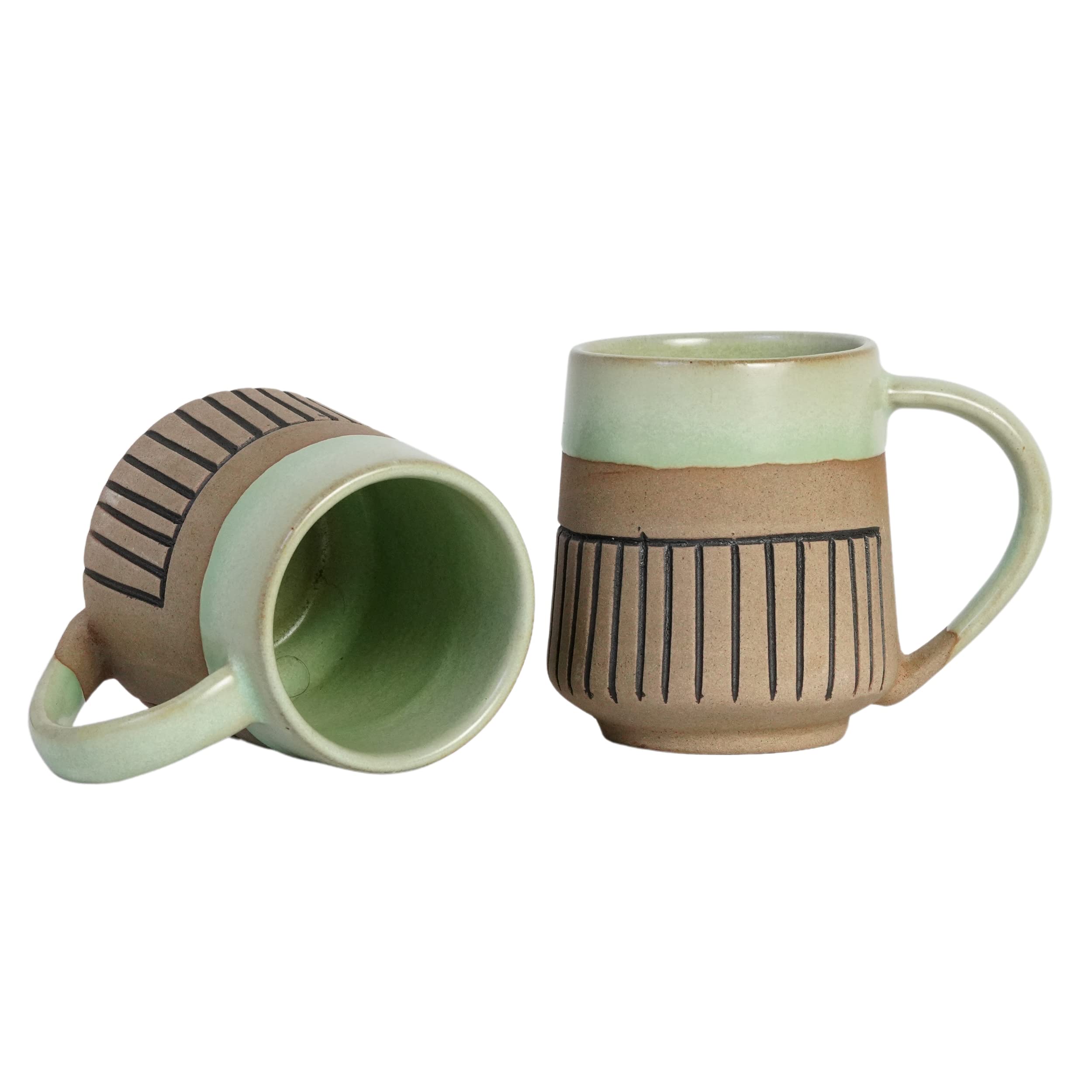 Freakway Canyon Rose Set of 2 Studio Ribbed Handcrafted Ceramic Coffee Mug Set of 2 (400 ML, Microwave Safe & Dishwasher Safe)-Tea Mugs Ceramic Mugs Milk Mug Coffee Cup Drinkware 1