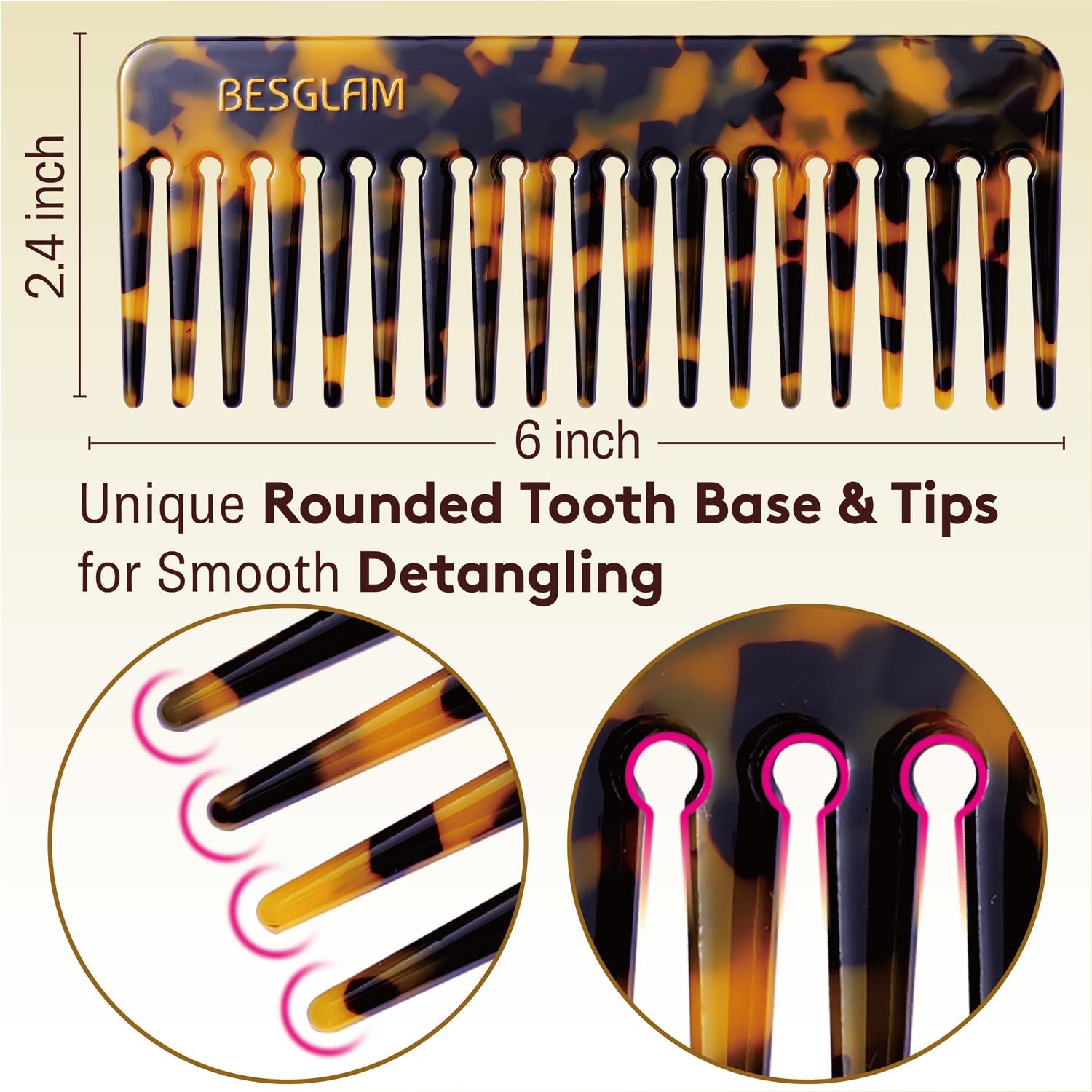 Wide Tooth Comb for Curls & Thick Hair - Large Detangling Comb for Women, 6 Inch Full-hand Length Acetate (Anti-Static), Wet/Dry Use, Reduces Breakage, 2 Pack (Tortoise & Tokyo) image 3