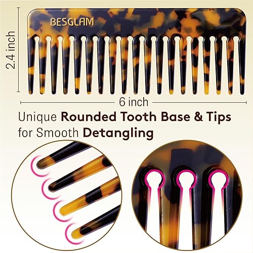 Miniatura 3 de Peine de dientes anchos para rizos y cabello grueso, peine desenredante grande para mujeres, acetato de 6 pulgadas de longitud completa