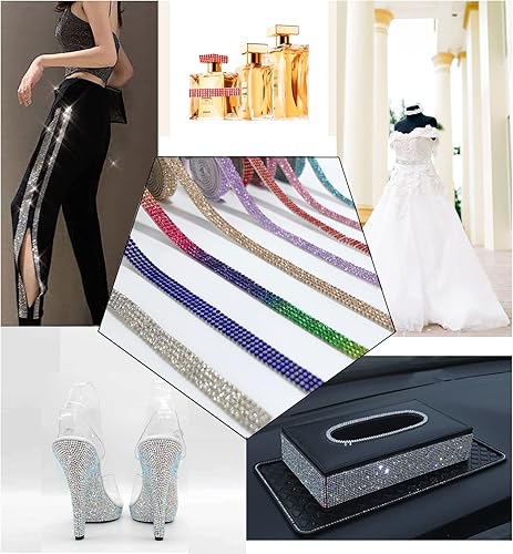 Miniatura 6 de MOODKEY 6 rollos de cinta autoadhesiva con diamantes de imitación de diamantes de imitación, cinta adhesiva para manualidades con diamantes de