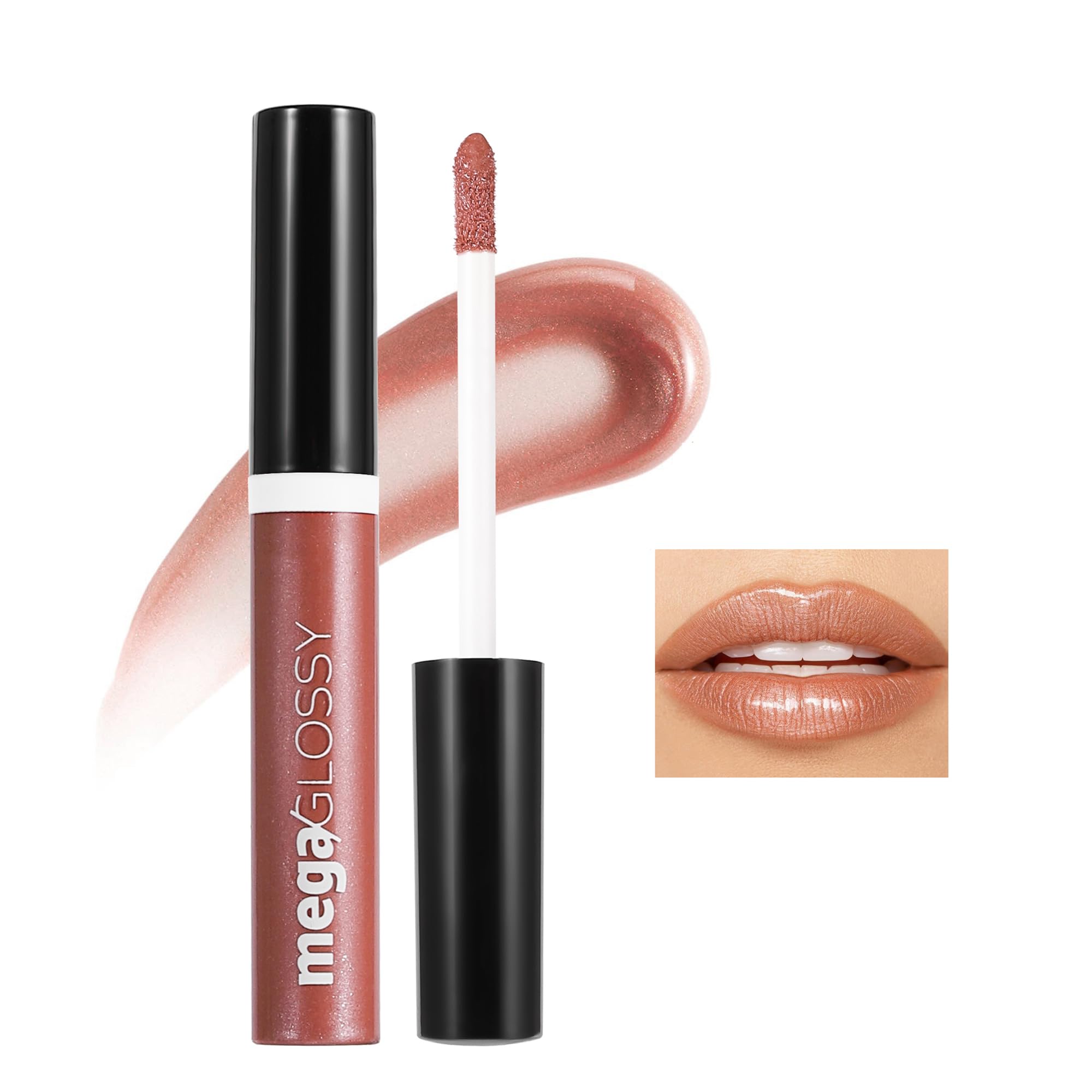 Mega Glossy Lip Gloss for Women, Ultra High Shine Glosses Pearl Shimmer Liquid Shimmer Lip Oil, Moisturizing, Non-Sticky Glossy Finish, Long-Lasting Matte Metallic Lip Glaze Makeup, 03