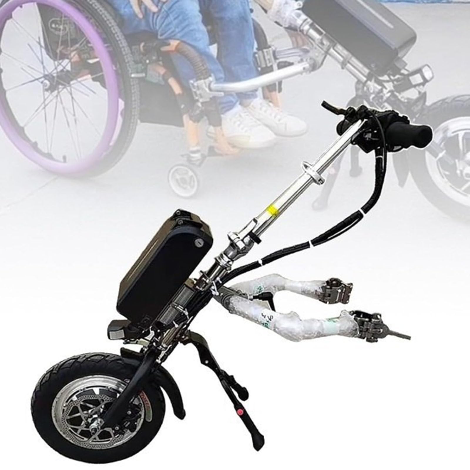 Accesorio eléctrico para silla de ruedas, dispositivo de tracción de tractor de 500 W con luz delantera, resistencia de 65 km, ciclo de mano de 3 velocidades para discapacitados