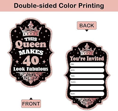 Miniatura 2 de REWIDPARTY Invitaciones de fiesta de cumpleaños número 80 de oro negro con sobres y calcomanías (juego de 15) Invitaciones de relleno en forma de 80