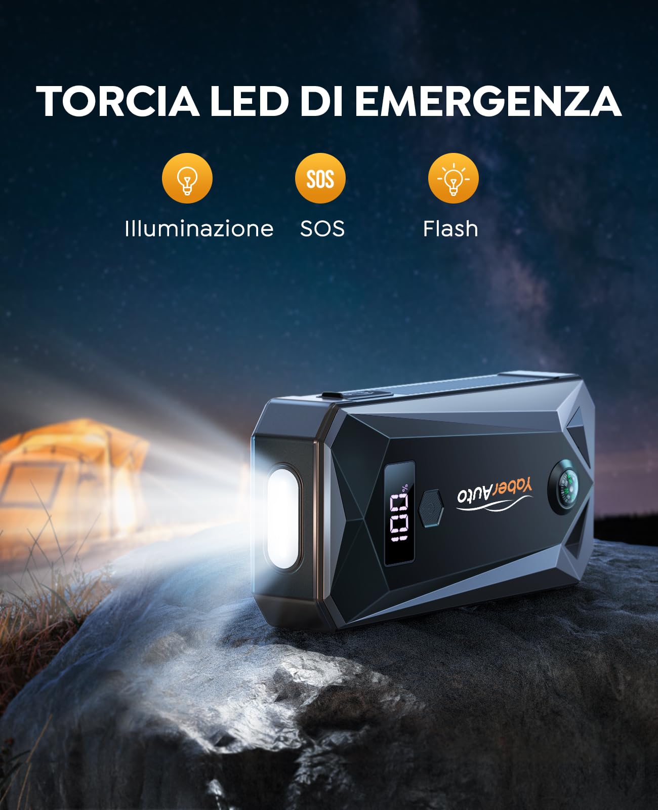 YaberAuto Booster Avviamento Auto 5000A 26800mAh Avviatore Emergenza per Auto(Tutto Benzina/10.0L Diesel) Avviatore Batteria Auto con Cavi Batteria Auto Estesi, intelligente Display LCD e Torcia LED
