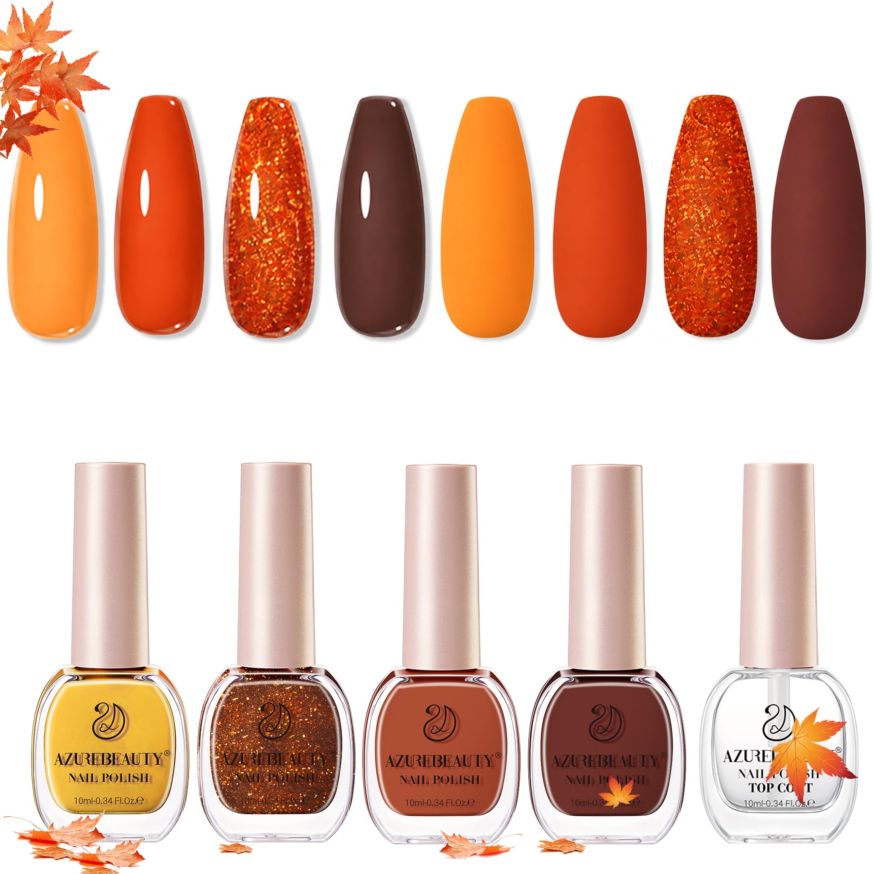 AZUREBEAUTY Fall Nail Polish Set 4 Colors Fall Orange Yellow