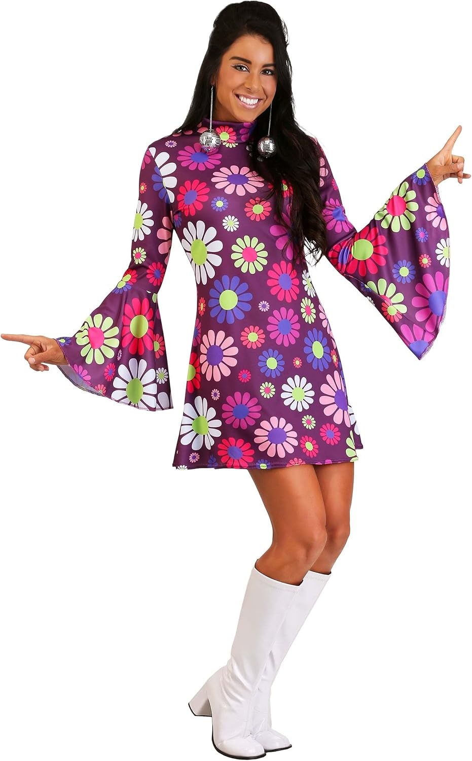 Flower Power Groovy Costume for Women, Retro 60s 70s Hippie Outfit, Disco Dress for Dress-Up & Halloween - Image 4