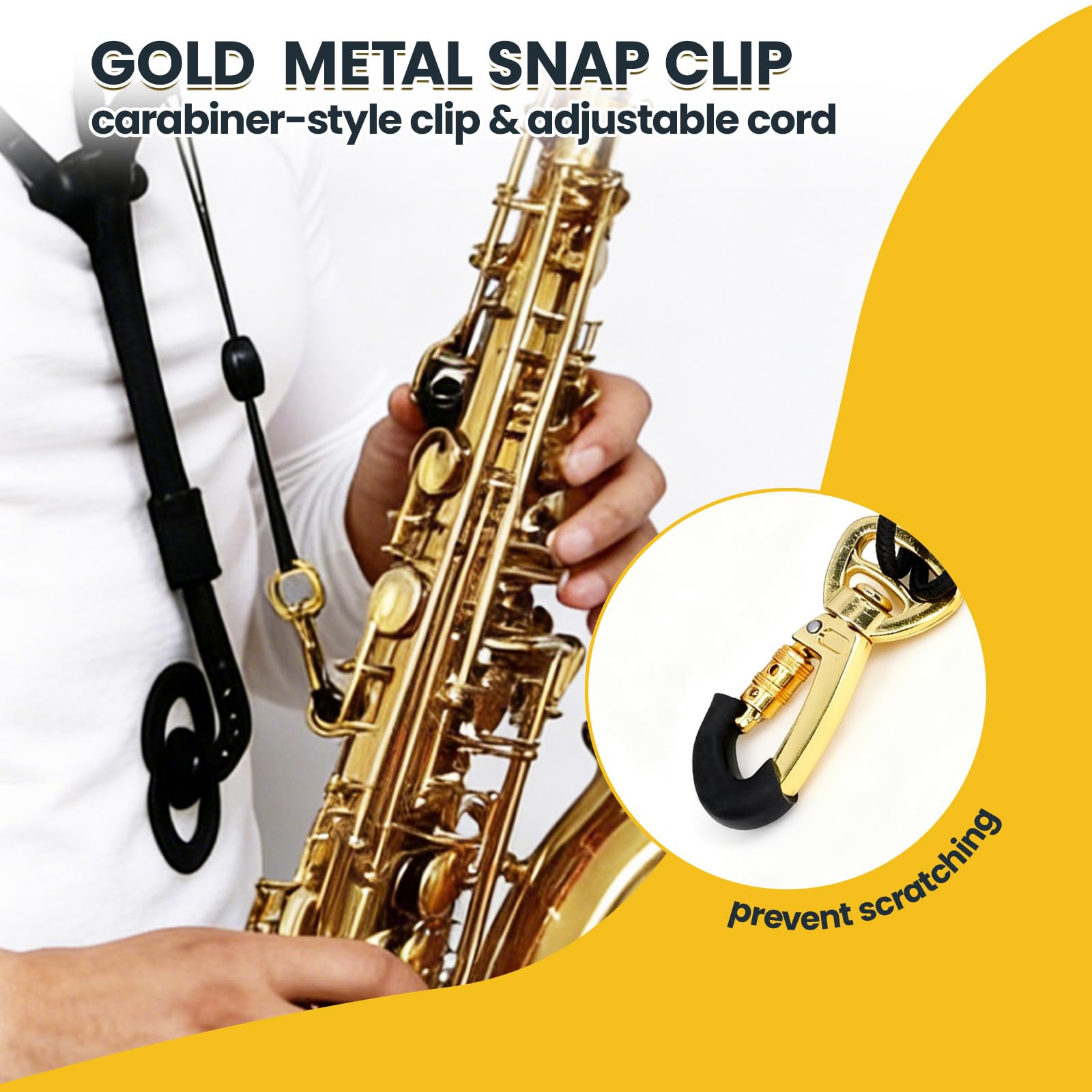 Sangle tour de cou réglable pour saxophone double harnais avec pivot à 360° et mousqueton en métal, bandoulière confortable pour saxophone alto et ténor