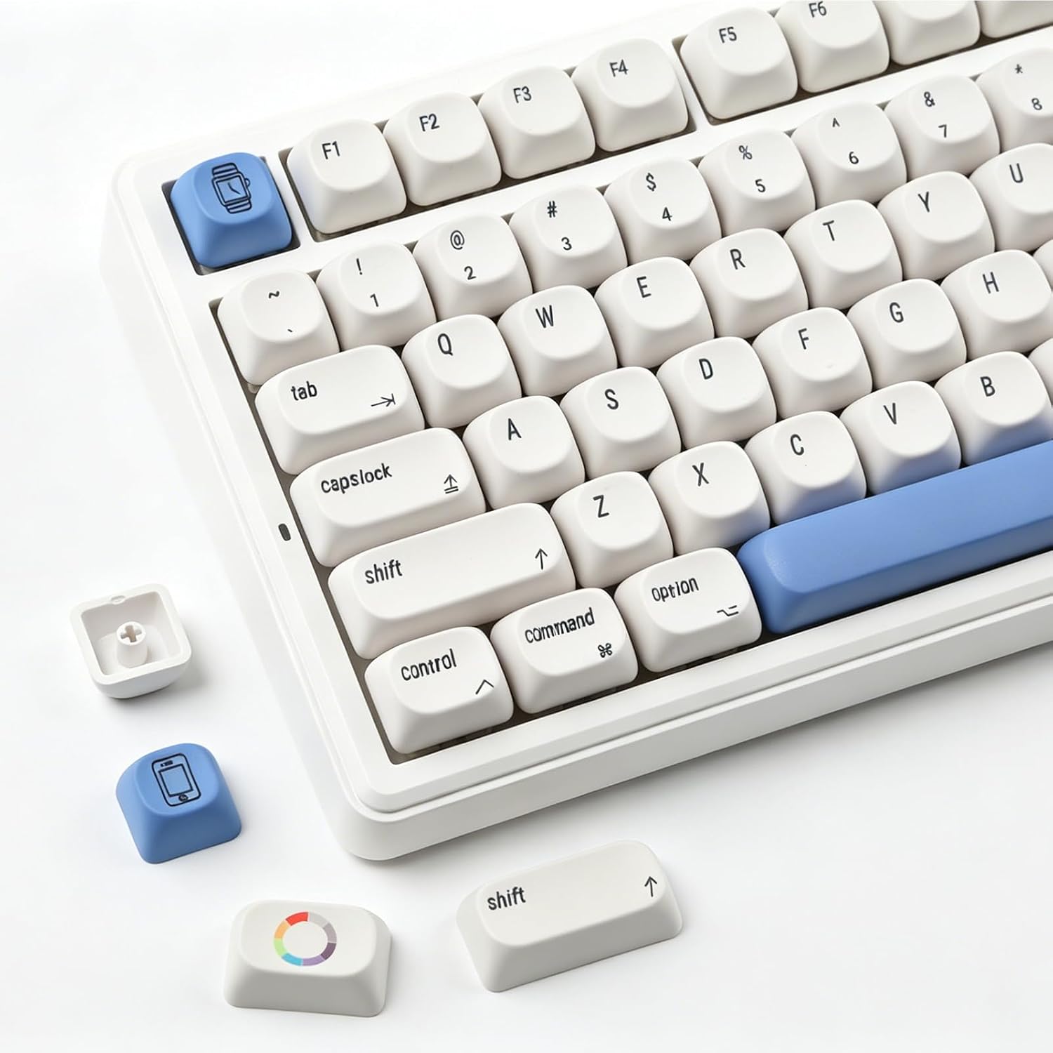 MAC Style MOA Profile PBT Keycaps Set, Cream Blue 134Keys Mac Round keycaps