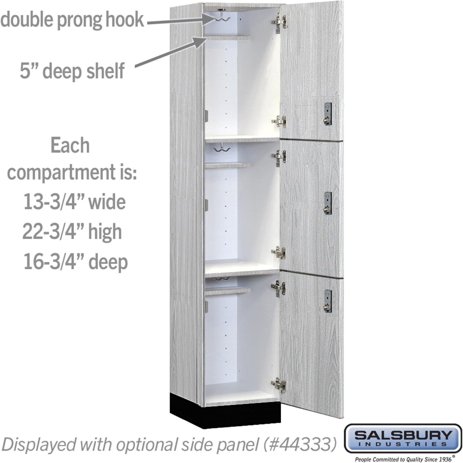 Salsbury Industries 15" Wide Wood Locker - Triple Tier - 1 Wide - 6 Feet High - 18" Deep - Silver Teak - Resettable Combination Locks