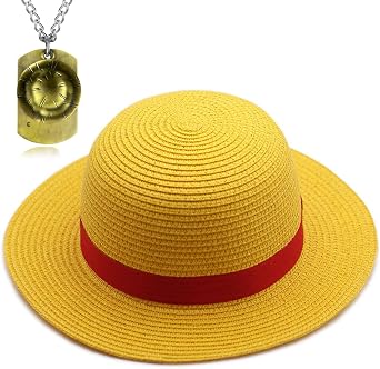 TFYU 2 pcs Straw sun Hat Necklace Summer Outdoor travel Hat Cosplay Skeleton Pendants Halloween Costumes Anime Jewelry