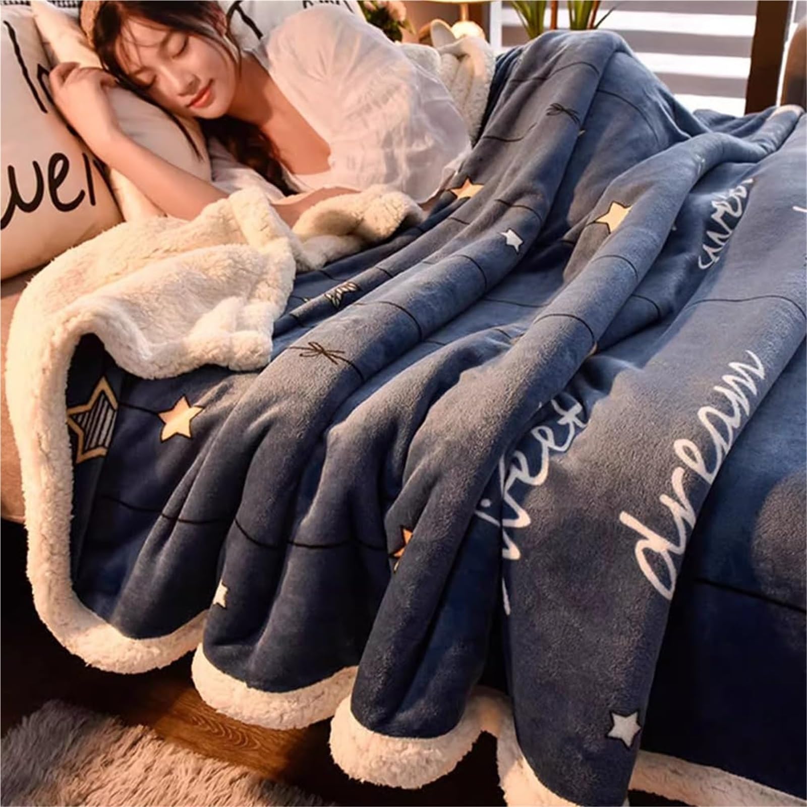 Thickened Anti-Static Nap Blankets, Silky Soft Warm Fleece Plush Blanket,Double-Layer and Machine Washable Cashmere Quilts,Warm Mattresses(Color2,200x230cm)
