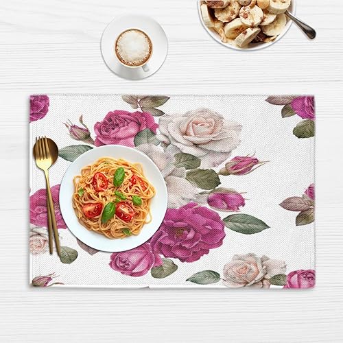 Miniatura 6 de Roses Flower Decor Placemats Set of 4 Table Mats Washable Placemat Waterproof Place Mats for Party Home Dining Table Decor 18x12 in
