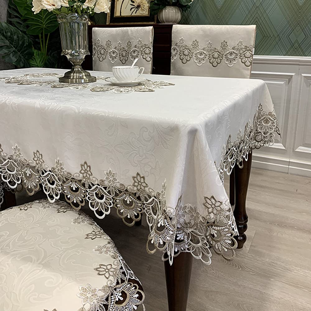 Nappe de table ronde et rectangulaire broderie dentelle de luxe fleur HM98