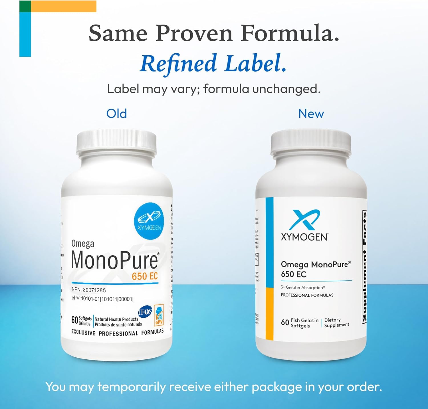 XYMOGEN Omega MonoPure 650 EC - Heart & Brain Support - DHA & EPA Omega-3 Fish Oil - Monoglyceride High Absorption Softgels - Enteric Coated - 60 Softgels