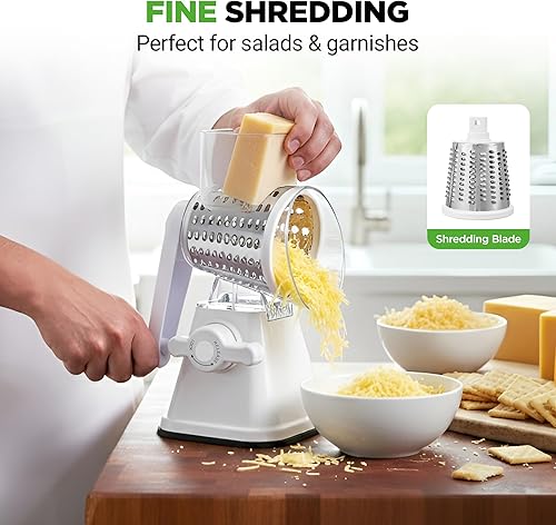 Miniatura 4 de Nutrichef Rallador y triturador de queso 3 en 1 Base de succión fuerte, mango giratorio con bloqueo de seguridad Incluye manivela y 3 cuchillas de
