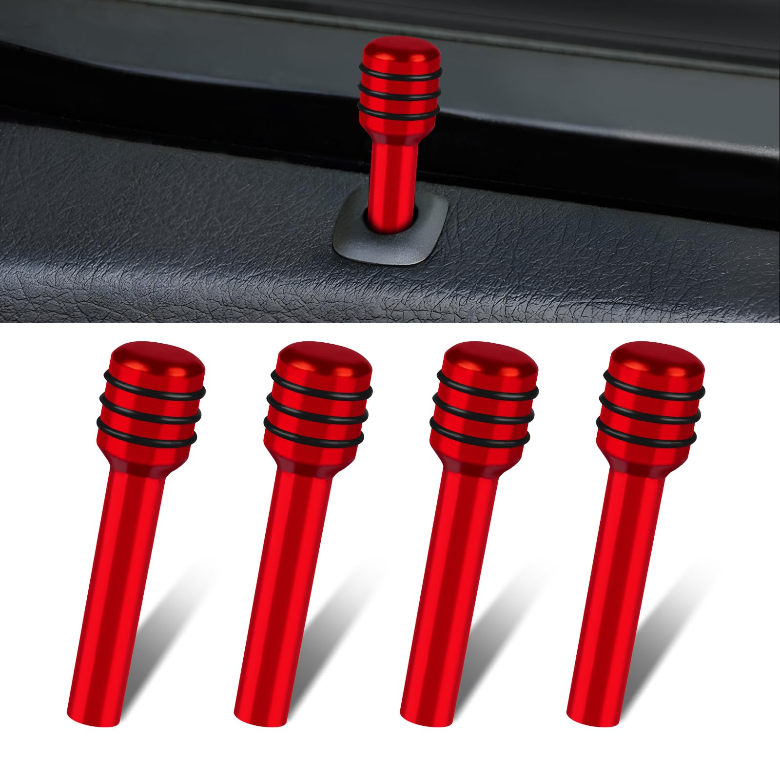 Rislobx 4 PCS Car Door Lock Knobs, Inner Door Lock Pull Pin Cover, Aluminum Alloy Decorative Door Lift Bolt, Universal Auto Accessories for Cars, Trucks (Red)